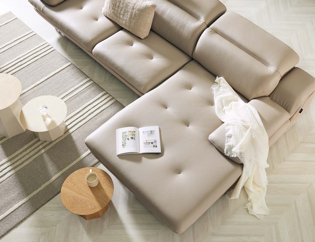 [Monthly Best 10%] 노드 4인 카우치형 기능성 슈렁큰 천연면피 소가죽 소파