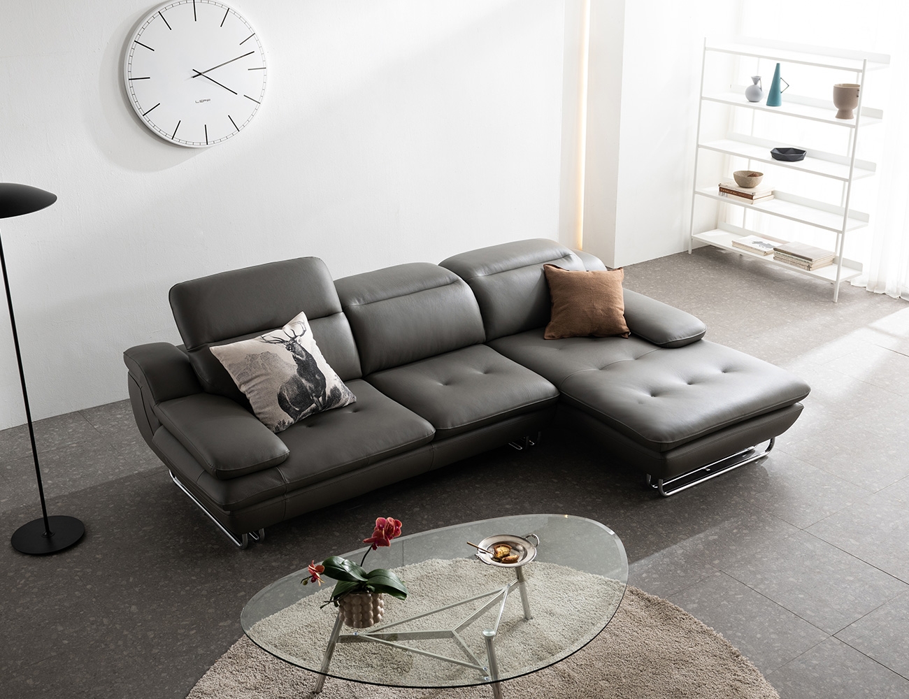 [Monthly Best 10%] 노드 3.5인 카우치형 기능성 슈렁큰 천연면피 소가죽 소파