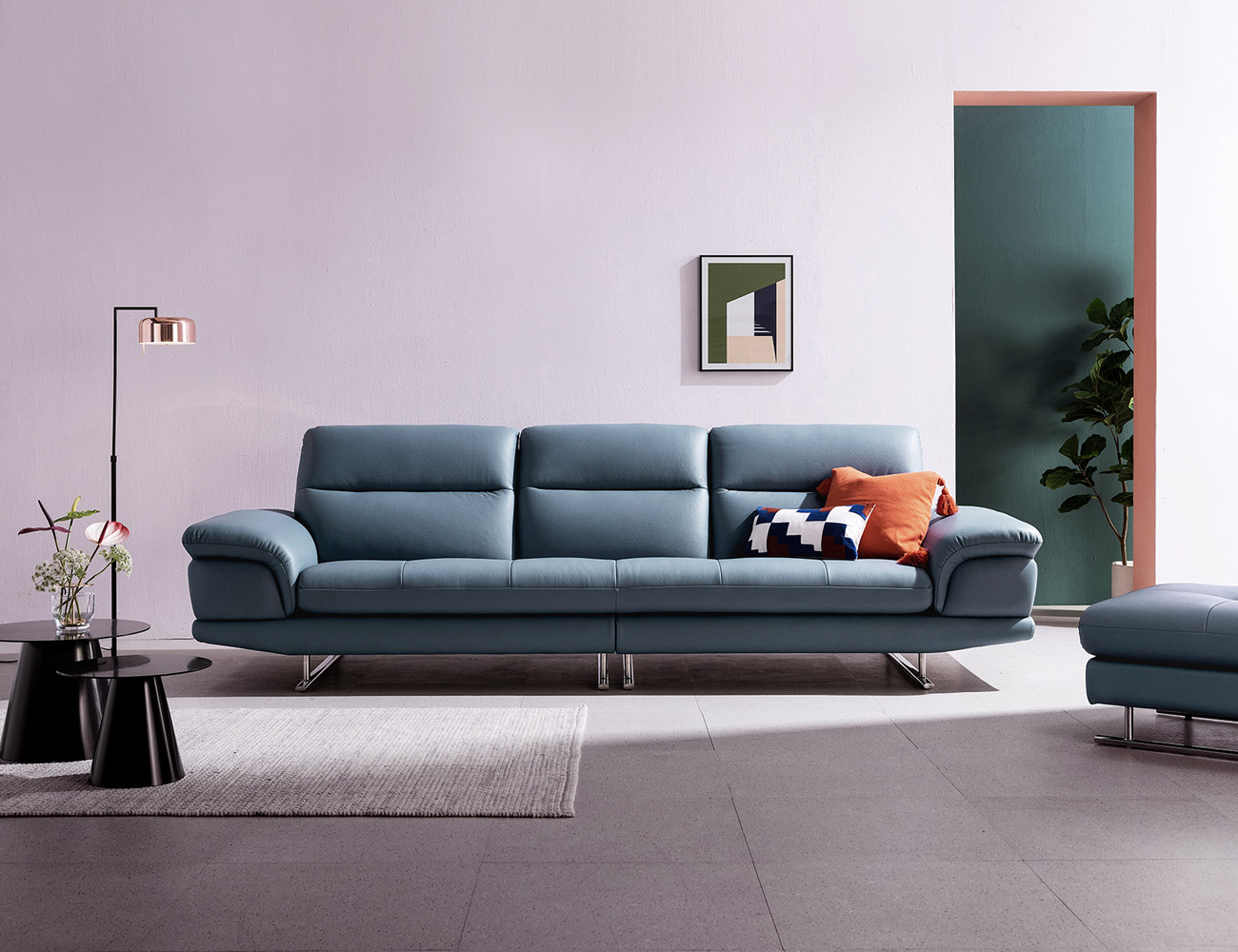 브로스 4인 슈렁큰 천연면피 소가죽 소파+쿠션2개