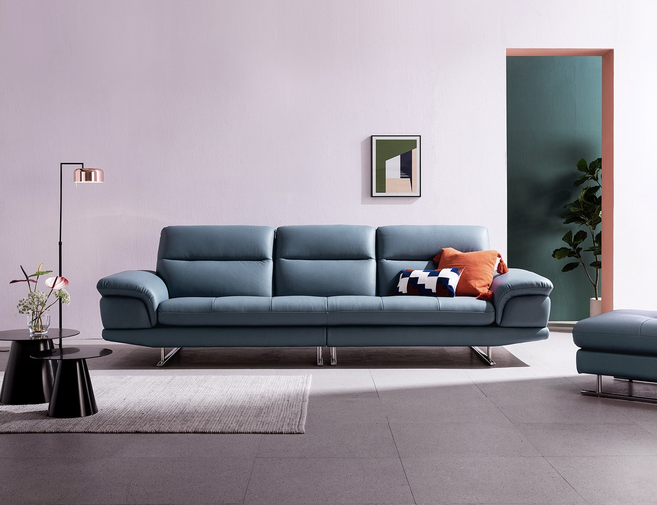 브로스 4인 슈렁큰 천연면피 소가죽 소파+쿠션2개