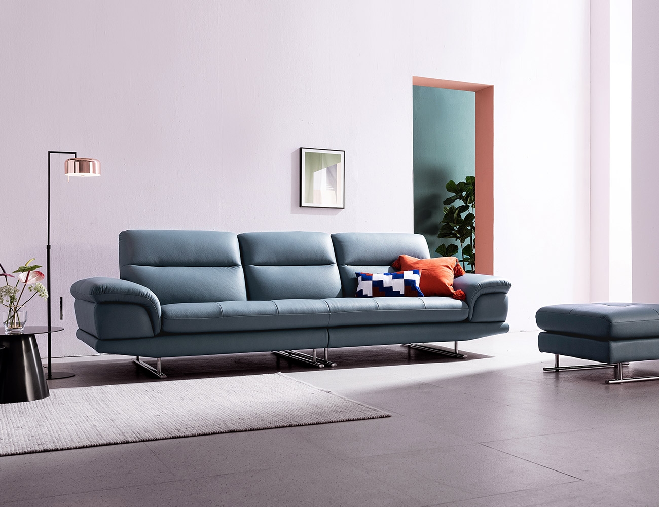 브로스 4인 슈렁큰 천연면피 소가죽 소파+쿠션2개