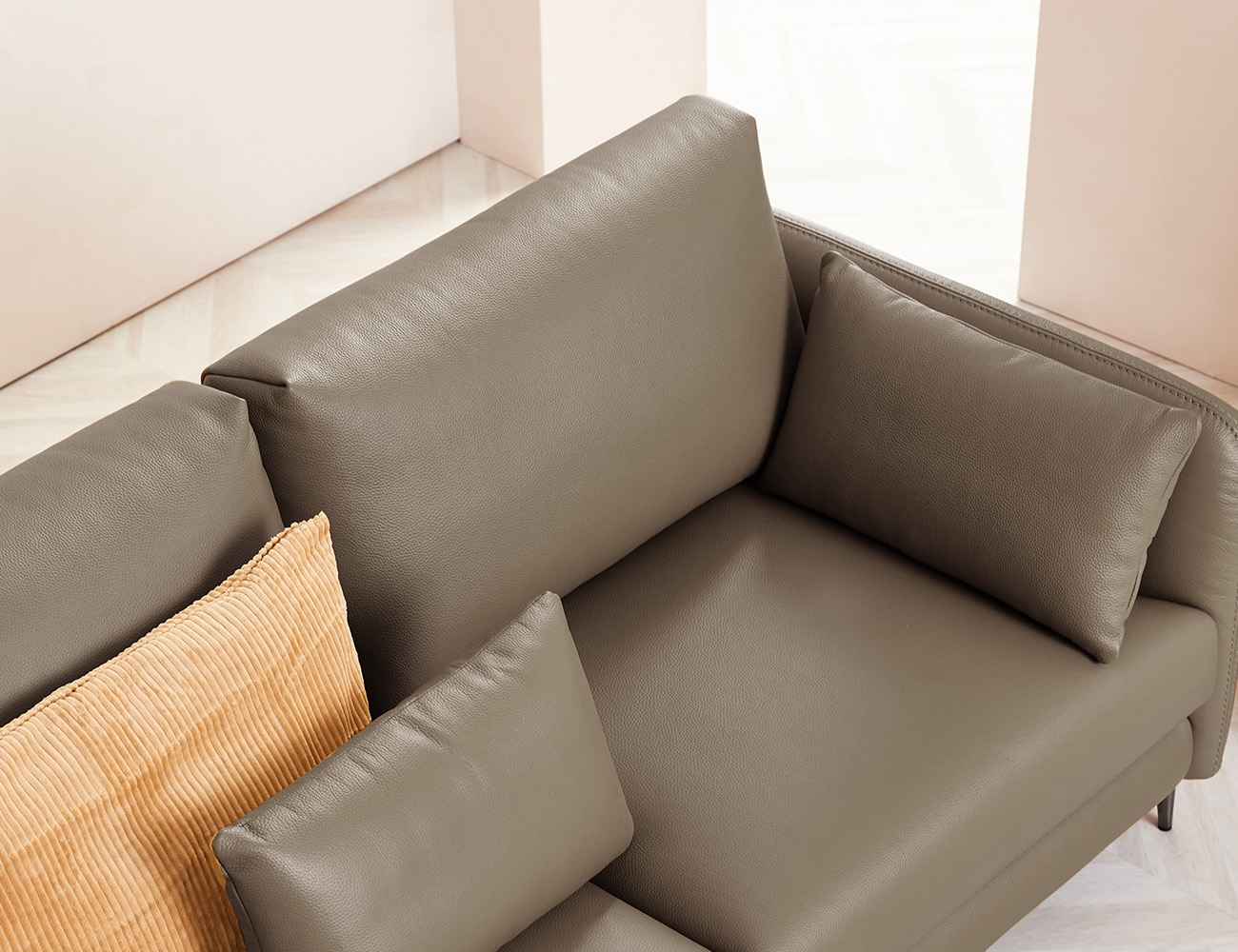 [소파 탐구 생활 5%] 하모니 모듈 3.5인 코너형 천연면피 소가죽 소파+쿠션2개