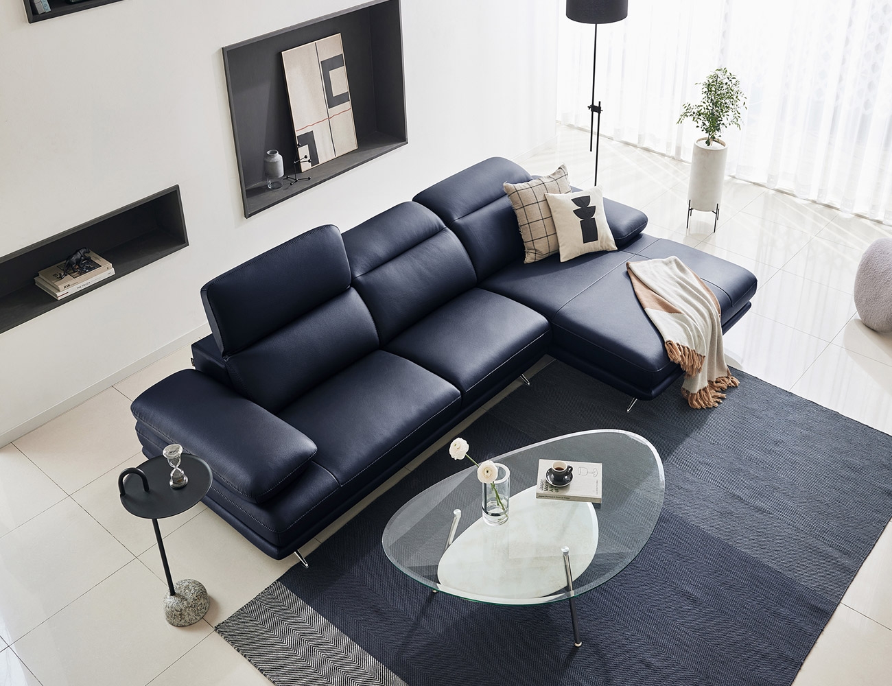 [healing sofa] 엘리쉬 멀티 3.5인 카우치형 기능성 슈렁큰 천연면피 소가죽 소파