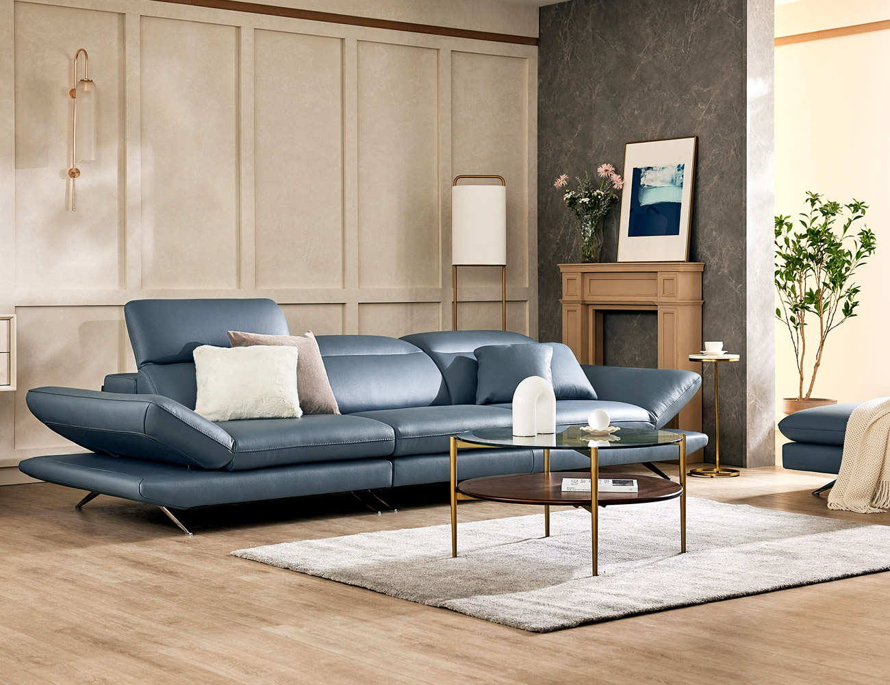 [CURATION 15%] 아빌라 4인 기능성 럭스 통가죽 천연면피 소가죽 소파(전측면가죽적용)+쿠션2개