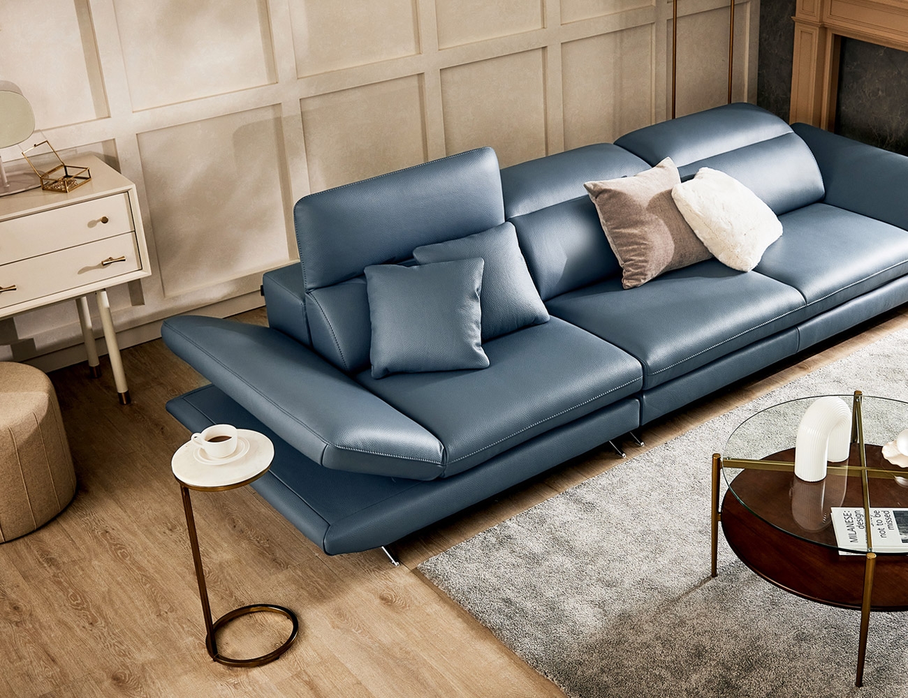 [CURATION 15%] 아빌라 4인 기능성 럭스 통가죽 천연면피 소가죽 소파(전측면가죽적용)+쿠션2개