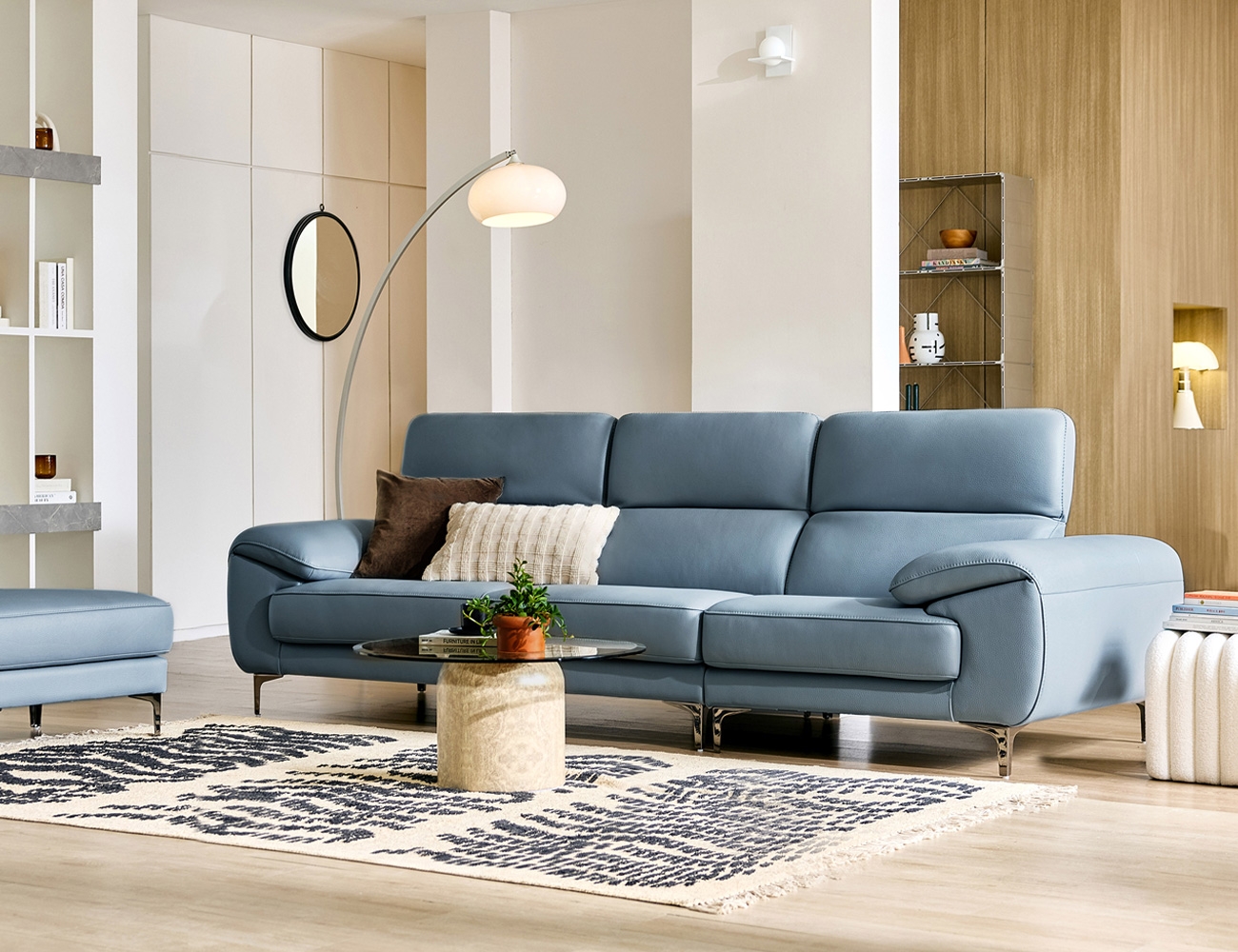 [소파 탐구 생활 5%] 라미에르II 3.5인 기능성 비텔로 통가죽 슈렁큰 천연면피 소가죽 소파(전측면가죽적용)