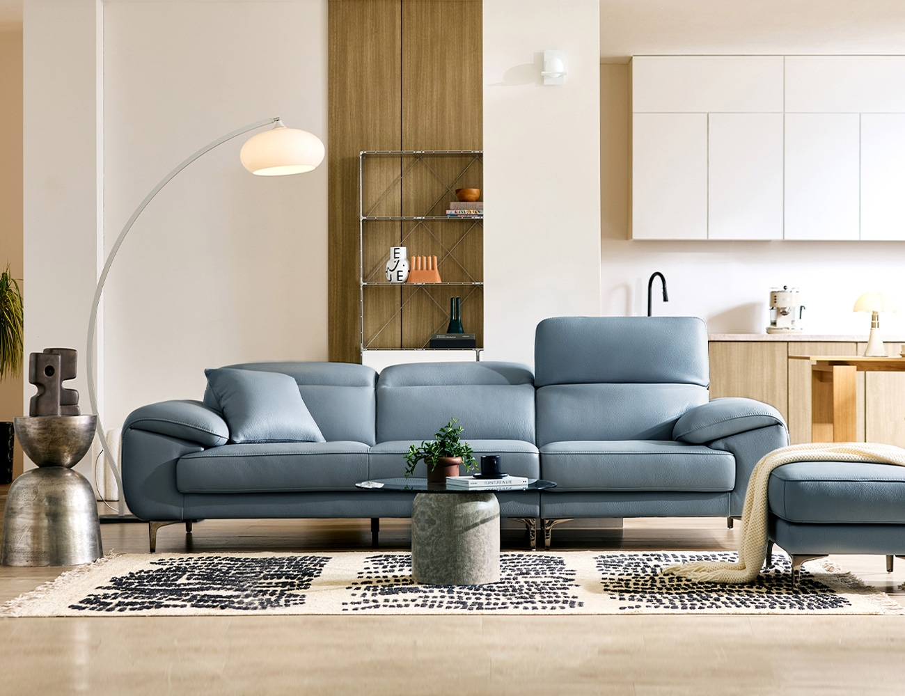 [소파 탐구 생활 5%] 라미에르II 3.5인 기능성 비텔로 통가죽 슈렁큰 천연면피 소가죽 소파(전측면가죽적용)