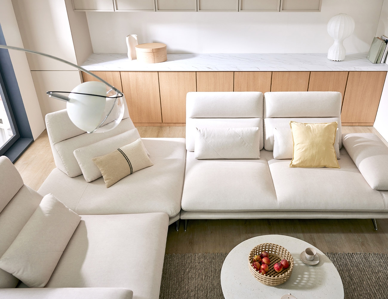 브뤼 4인 코너형 기능성 젠위브 패브릭 소파(3인+코너+1인)+쿠션4개