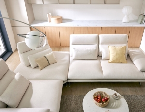 브뤼 4인 코너형 기능성 젠위브 패브릭 소파(3인+코너+1인)+쿠션4개