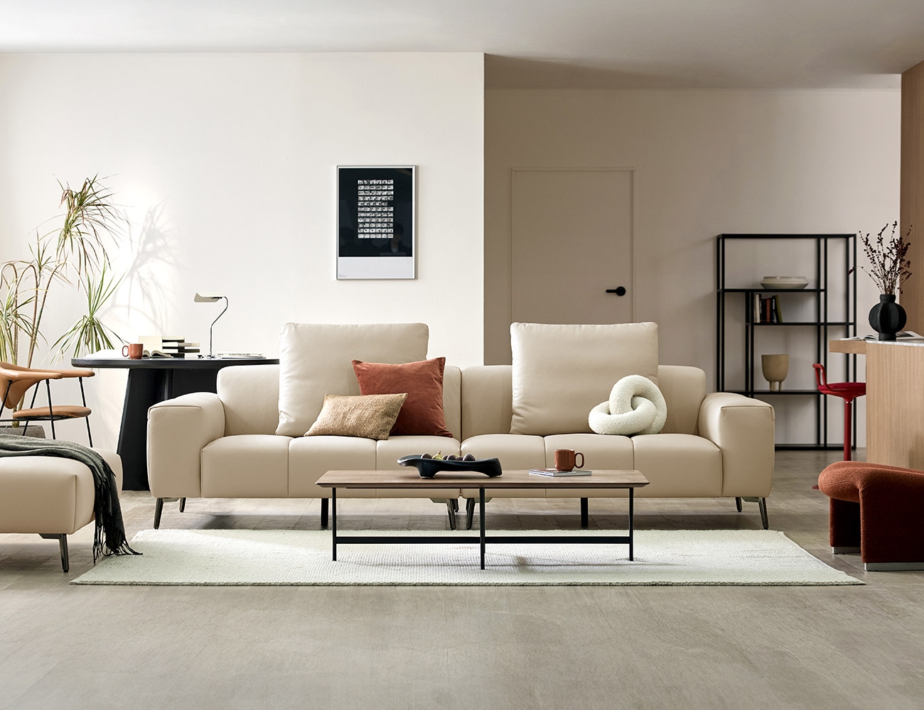 프라운 4인 천연면피 소가죽 소파+쿠션2개