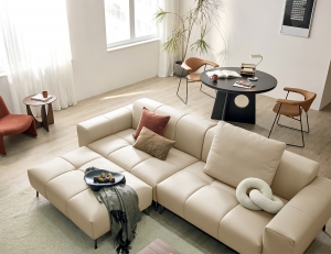 프라운 4인 천연면피 소가죽 소파+쿠션2개