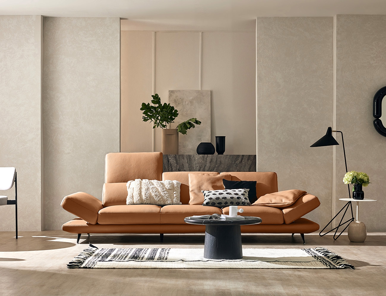 [소파 탐구 생활 5%] 시그니처 하이 3.5인 기능성 럭스 통가죽 천연면피 소가죽 소파+쿠션4개(허리2개/소2개)