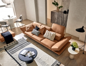 [소파 탐구 생활 5%] 시그니처 하이 3.5인 기능성 럭스 통가죽 천연면피 소가죽 소파+쿠션4개(허리2개/소2개)