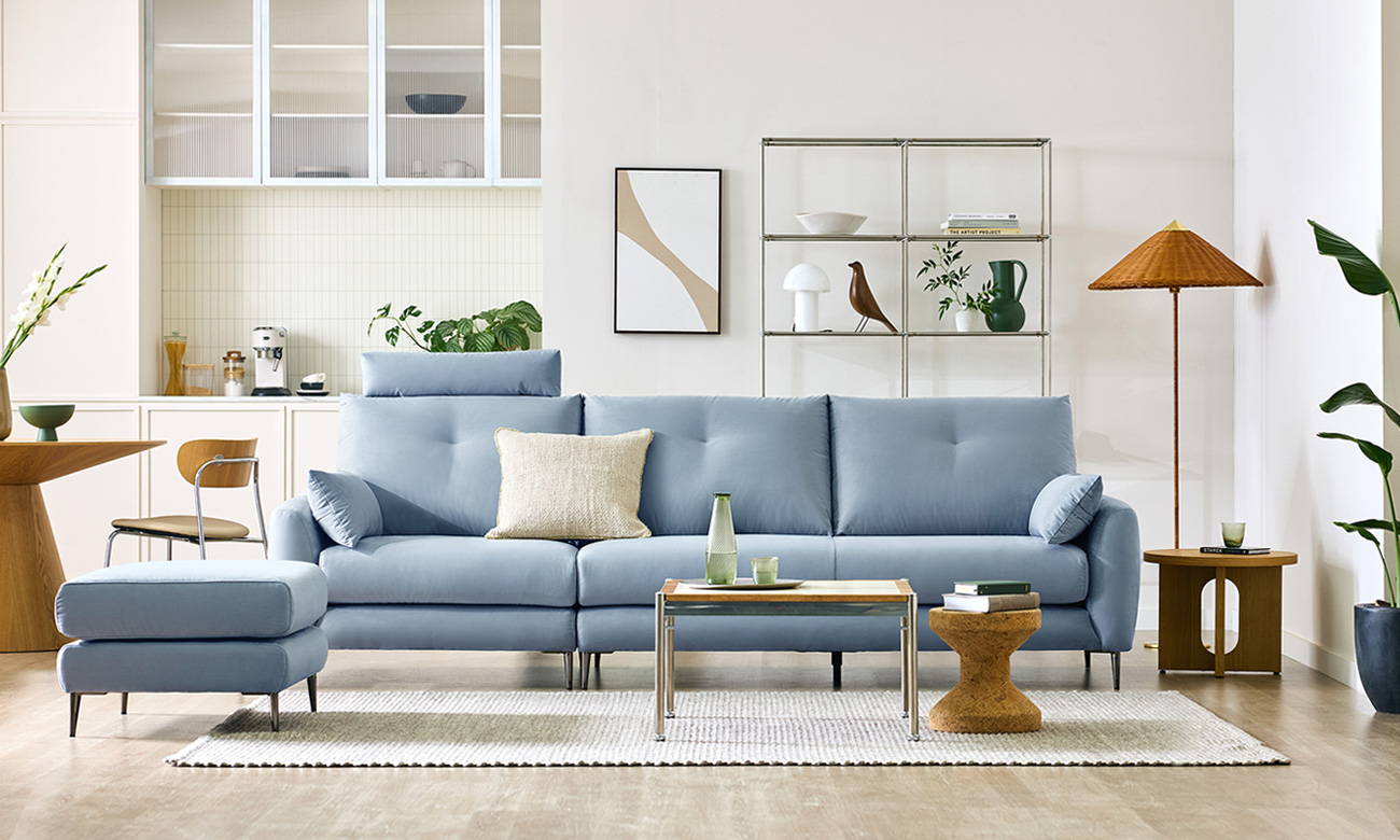 [ReLiving 7%] 멜랑 3.5인 스위브 패브릭 소파+쿠션2개