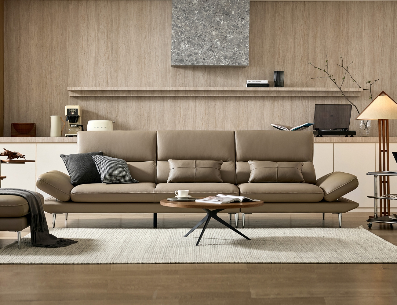 메이트 4인 기능성 슈렁큰 천연면피 소가죽 소파+쿠션2개