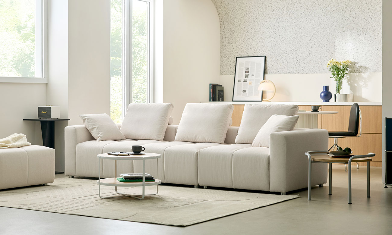 [Refurb Selection 40%] [리퍼브] 몽트 모듈 4인 젠위브 패브릭 소파+스툴+쿠션2개