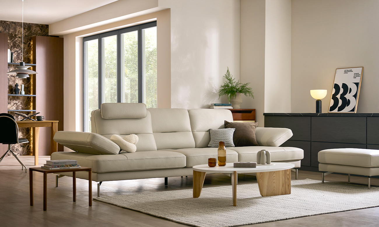 [Refurb Selection 30%] [리퍼브] 프롤라 스윙 4인 기능성 럭스&nbsp;통가죽 천연면피 소가죽 소파+스툴+헤드레스트