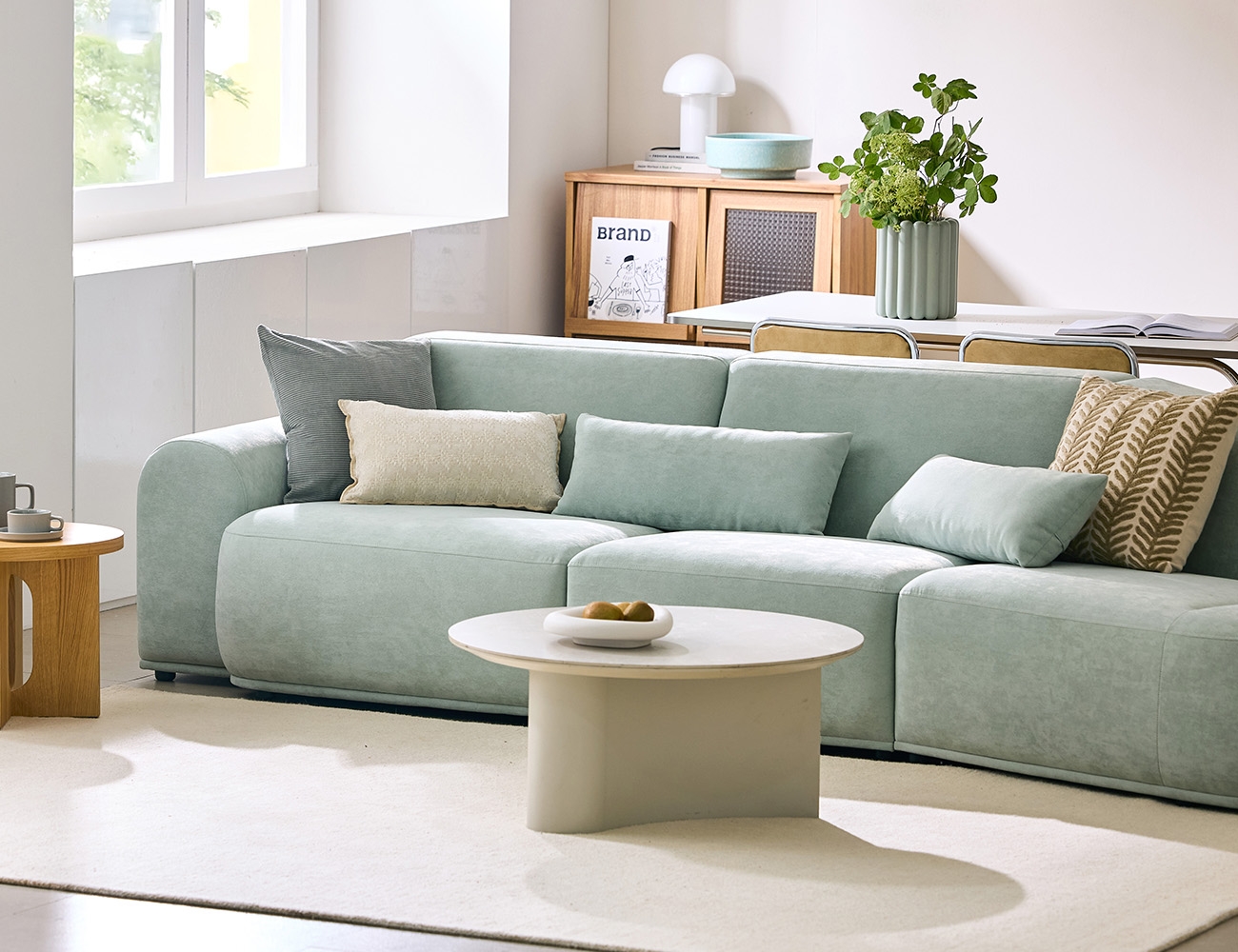 웜 4인 오픈형 베로나 패브릭&nbsp;소파+쿠션2개