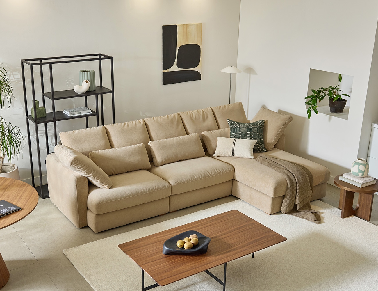 칼리프 4인 카우치형 베로나 패브릭 소파+쿠션10개(허리3/사각7)