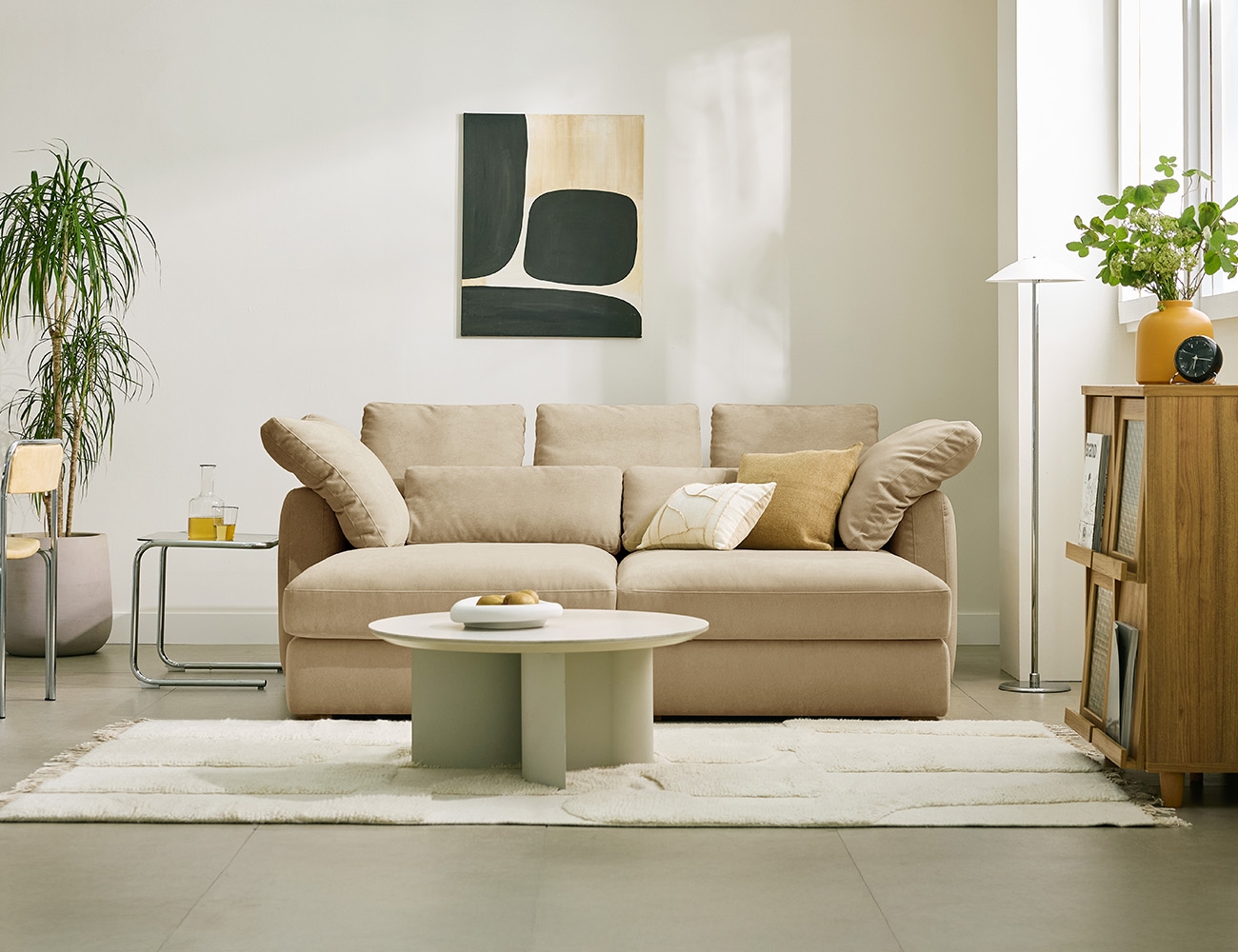 칼리프 3인 베드카우치형 베로나 패브릭 소파+쿠션7개(허리2/사각5)