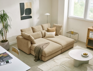 칼리프 3인 베드카우치형 베로나 패브릭 소파+쿠션7개(허리2/사각5)