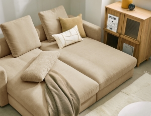 칼리프 3인 베드카우치형 베로나 패브릭 소파+쿠션7개(허리2/사각5)