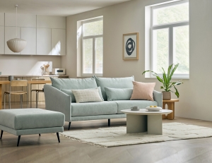 [Refurb Selection 50%] [리퍼브] 카린 3인 베로나 패브릭 소파+스툴+쿠션2개