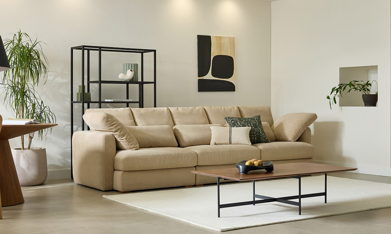 [Refurb Selection 40%] [리퍼브] 칼리프 4인 베로나 패브릭 소파+스툴+쿠션10개(허리3/사각7)