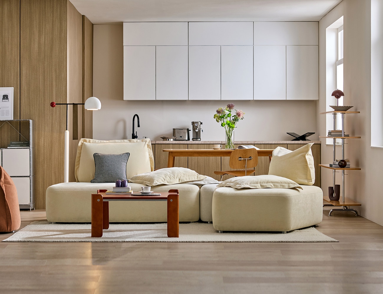 아렌드 모듈 4인 코너카우치형 베로나&nbsp;패브릭&nbsp;소파(A+C+D)+쿠션5개(대1/중1/소3)