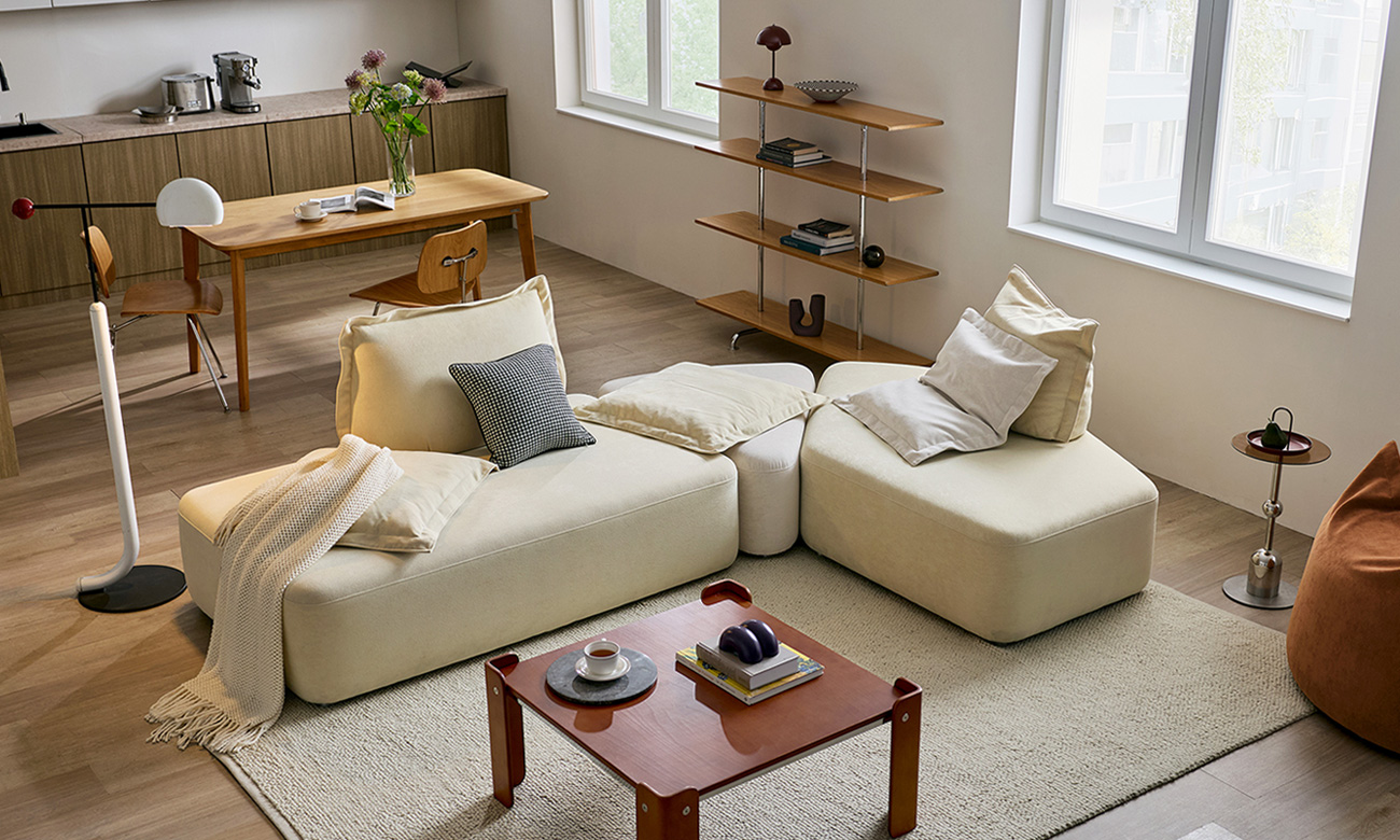 [Verona 7%] 아렌드 모듈 4인 코너카우치형 베로나 패브릭 소파(A+C+D)+쿠션5개(대1/중1/소3)