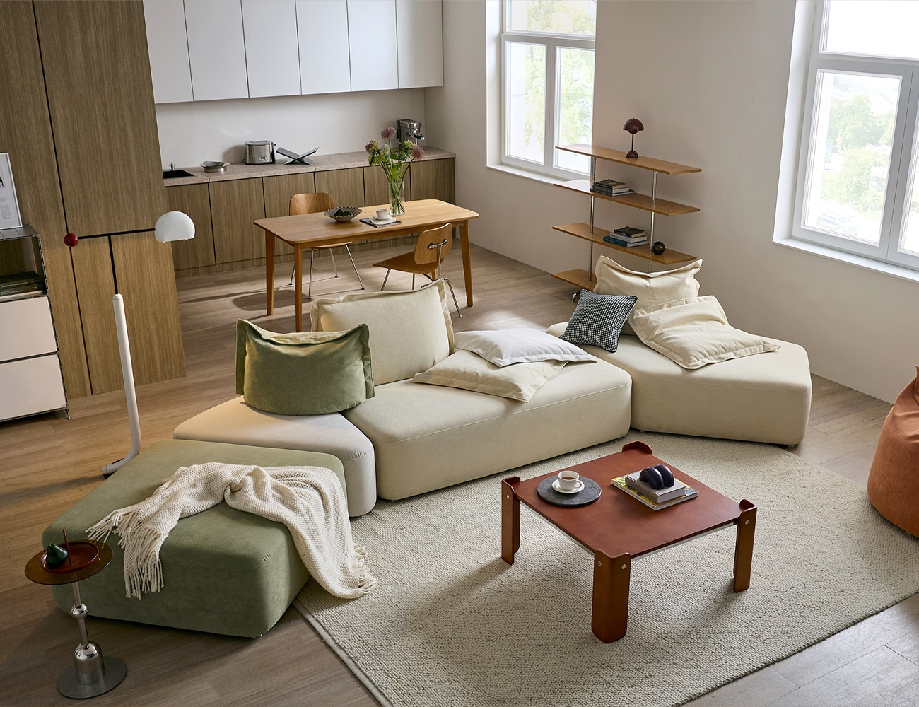 아렌드 모듈 6인 코너카우치형 베로나&nbsp;패브릭&nbsp;소파(A+B+C+D)+쿠션6개(대1/중2/소3)