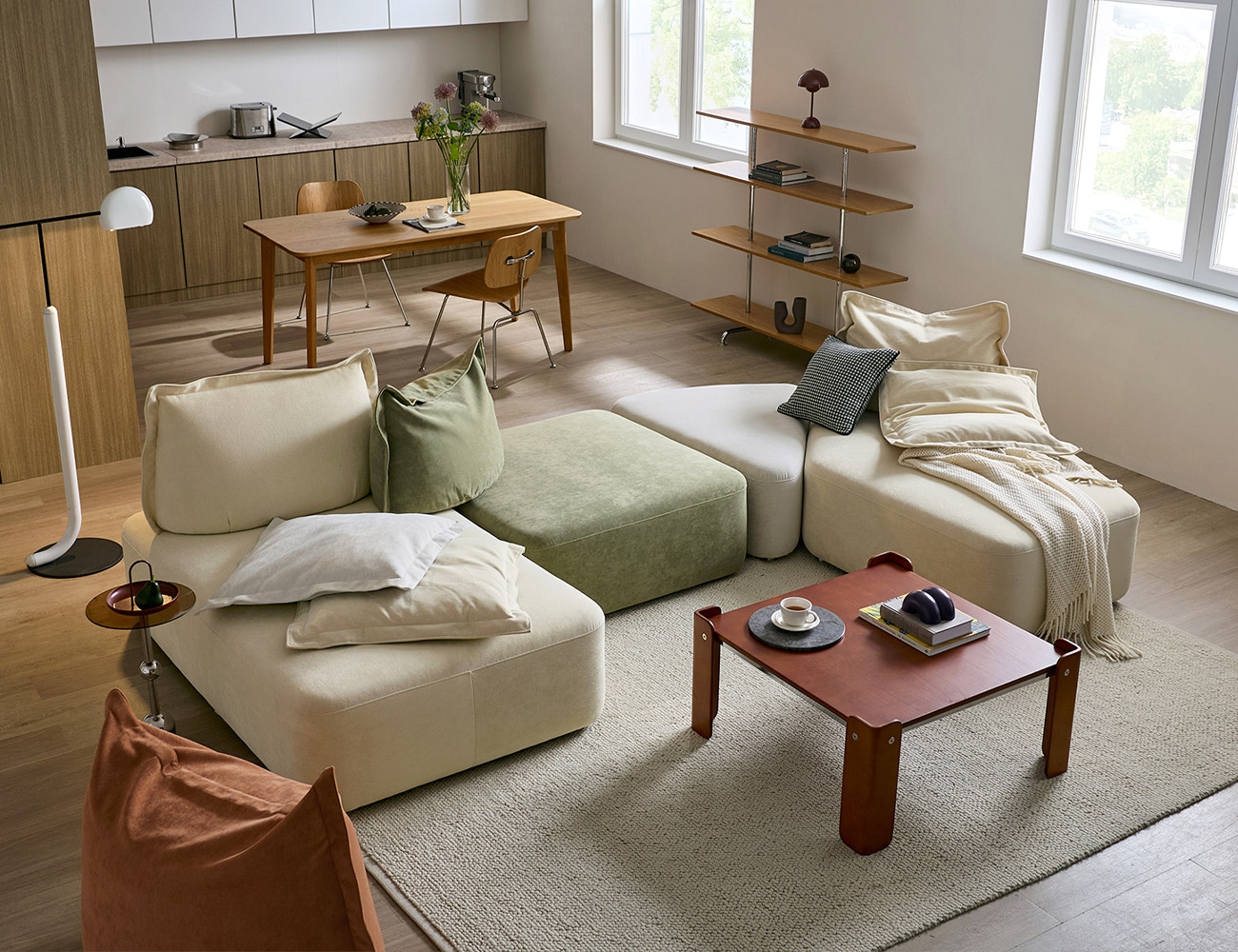 아렌드 모듈 6인 코너카우치형 베로나&nbsp;패브릭&nbsp;소파(A+B+C+D)+쿠션6개(대1/중2/소3)