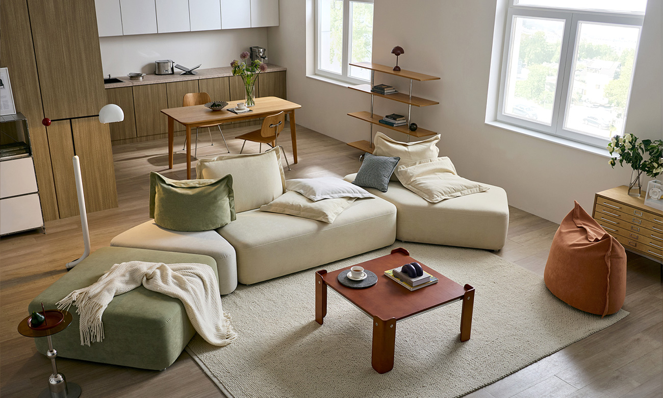 아렌드 모듈 6인 코너카우치형 베로나&nbsp;패브릭&nbsp;소파(A+B+C+D)+쿠션6개(대1/중2/소3)