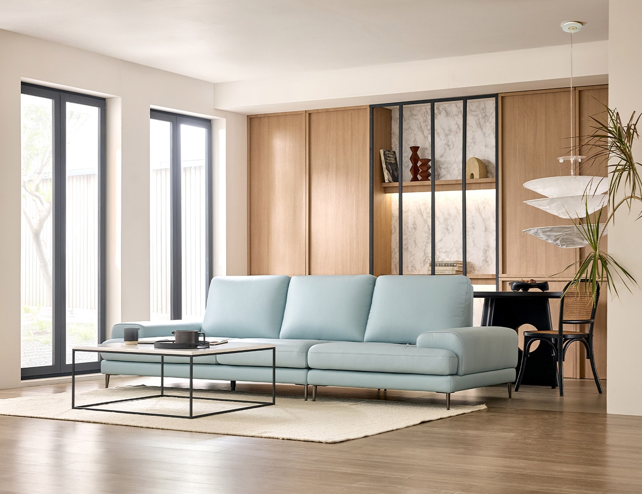 [Refurb Selection 40%] [리퍼브] 포플랭 스윙 4인 기능성 천연면피 소가죽 소파+스툴