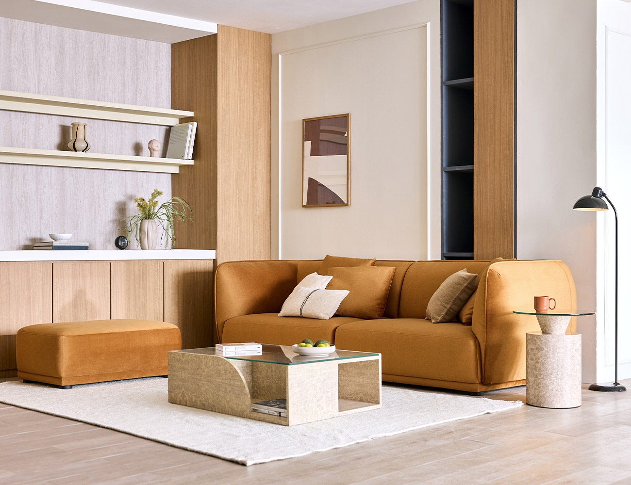 [Refurb Selection 50%] [리퍼브] 헤이유 3.5인 젠위브 패브릭 소파+스툴+쿠션3개