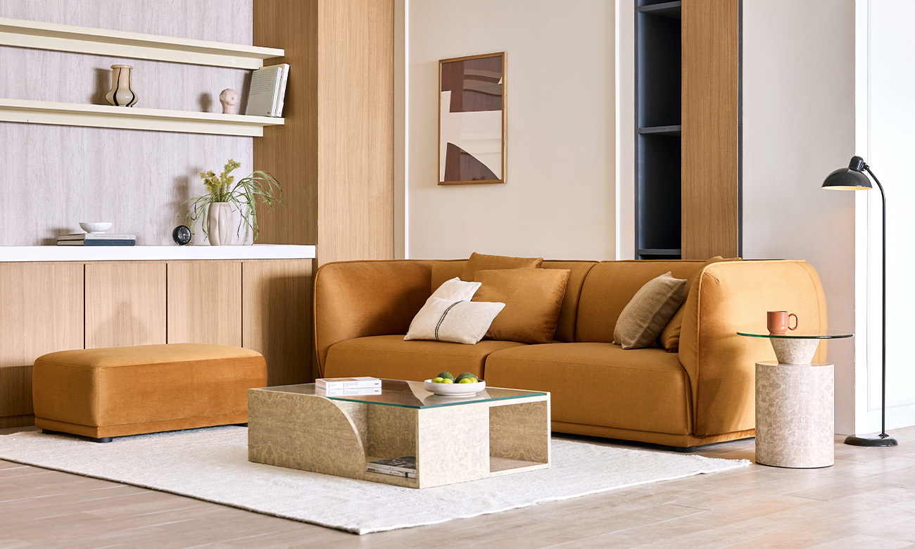 [Refurb Selection 50%] [리퍼브] 헤이유 3.5인 젠위브 패브릭 소파+스툴+쿠션3개