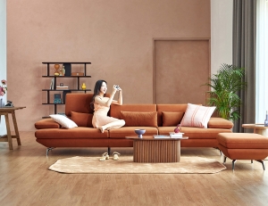 [Refurb Selection 40%] [리퍼브] 비안나 하이 4인 기능성 세레나 패브릭 소파+스툴+쿠션3개
