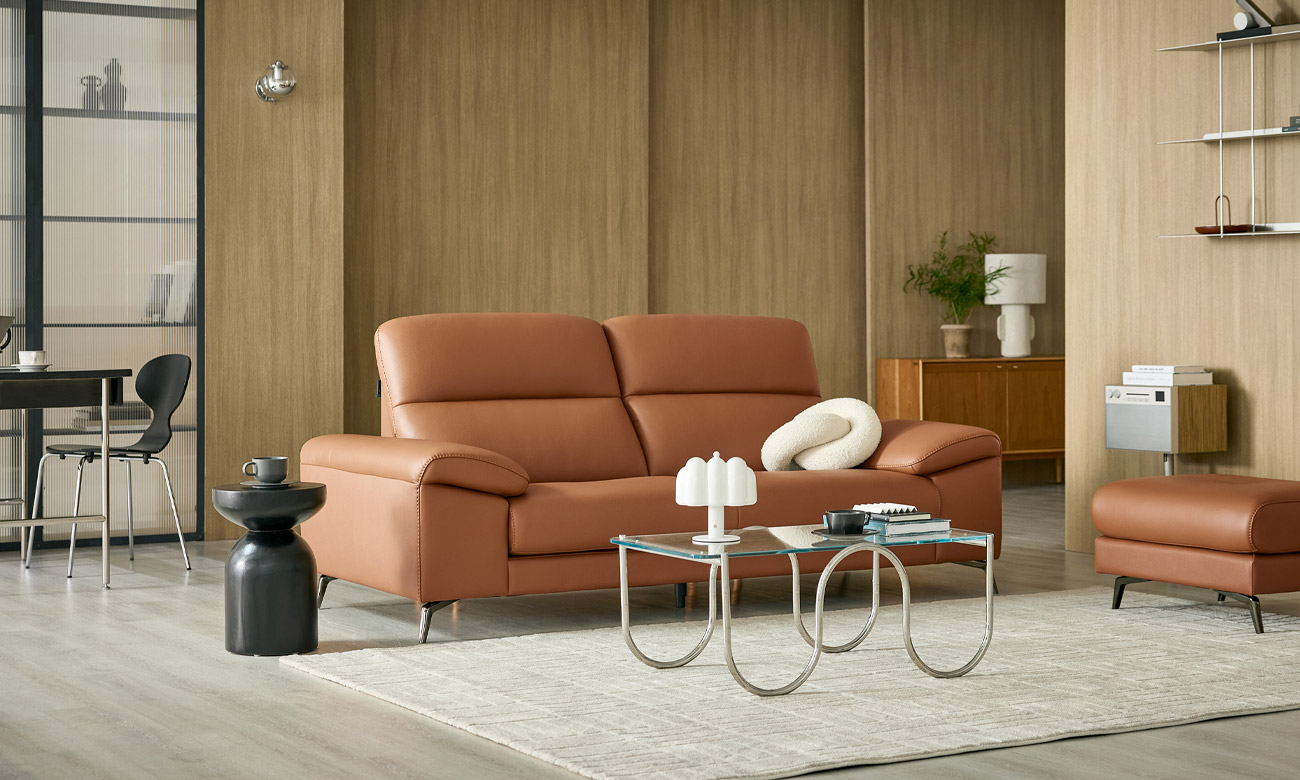 드로우 3인 천연면피 소가죽 소파