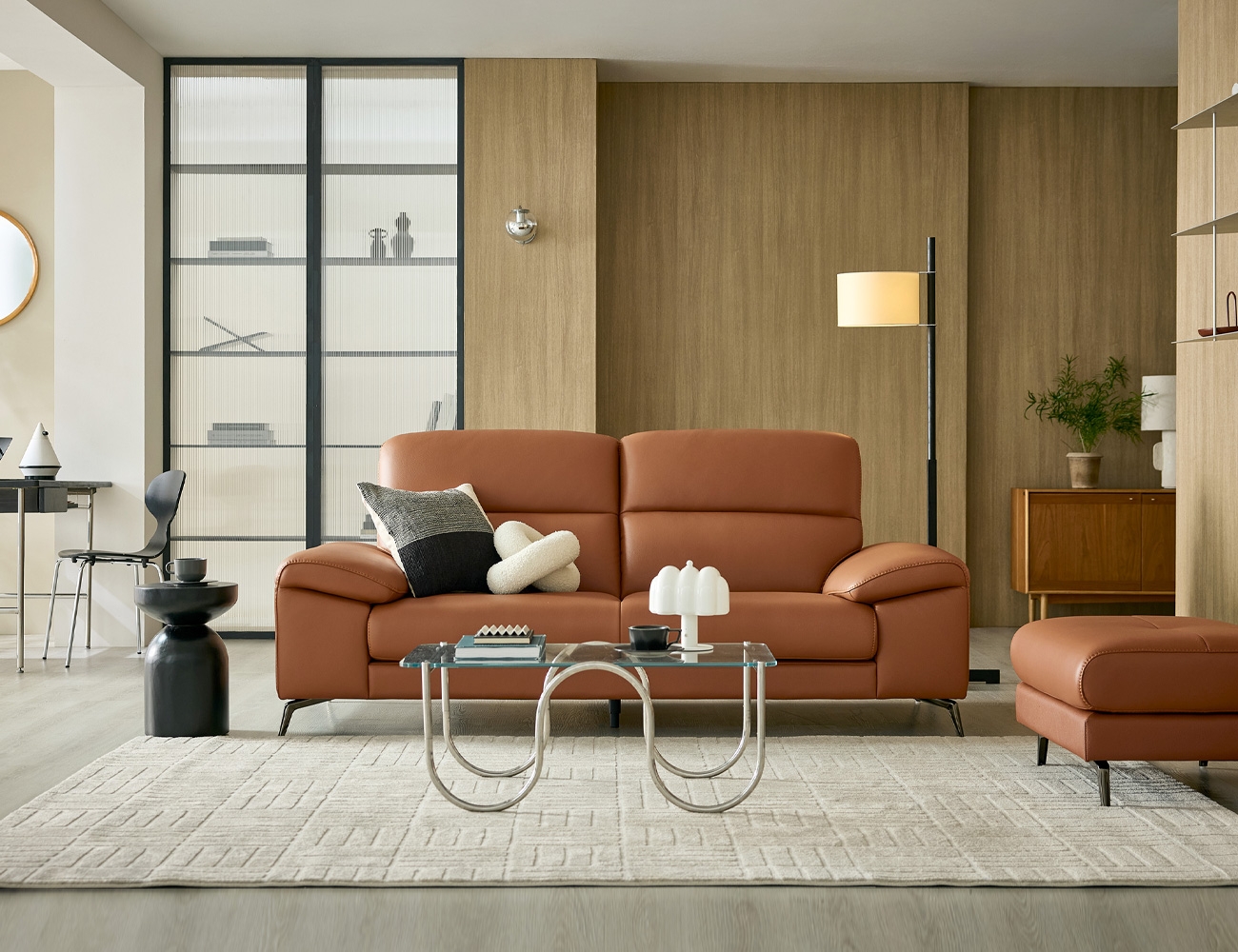 드로우 3인 천연면피 소가죽 소파