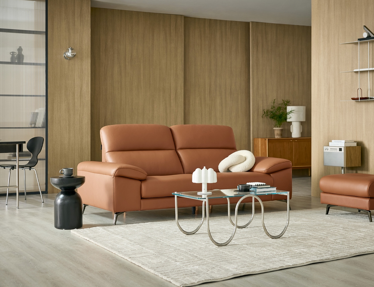 드로우 3인 천연면피 소가죽 소파