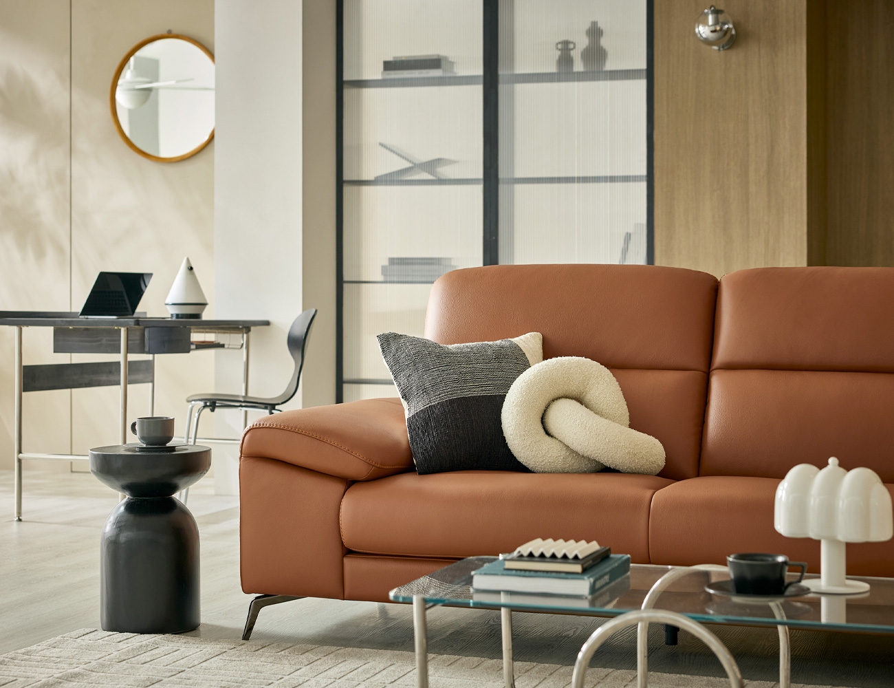 드로우 3인 천연면피 소가죽 소파