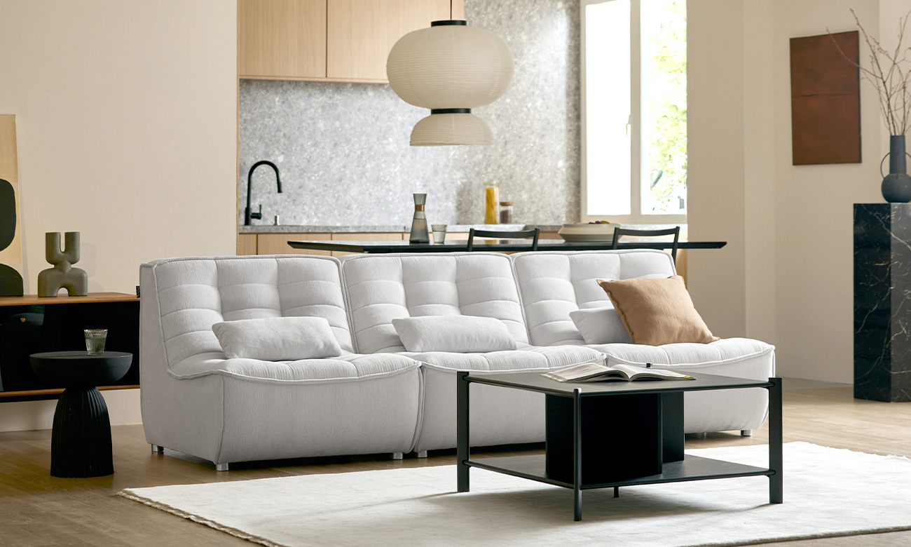 플로우 모듈 4인 듀위브 패브릭 소파+쿠션3개