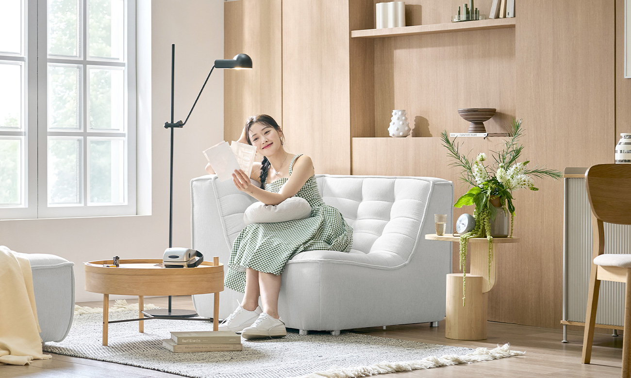 플로우 모듈 B 1인 코너 듀위브 패브릭 소파+쿠션1개