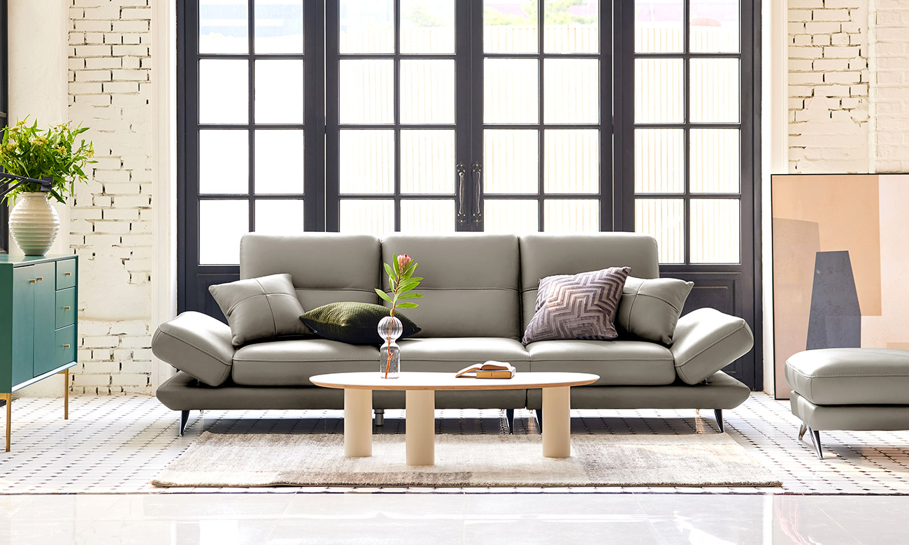 [소파 탐구 생활 5%] 토파즈 3.5인 기능성&nbsp;피아나 이태리 통가죽 천연면피 소가죽 소파+쿠션2개