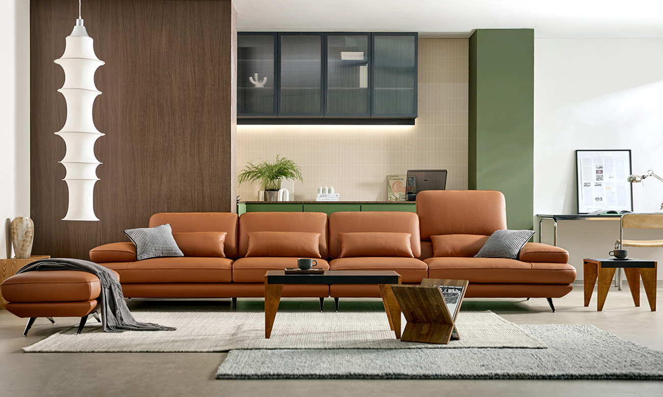 [Refurb Selection 40%] [리퍼브] 미엘르 하이 6인 기능성&nbsp;피아나 이태리 통가죽 천연면피 소가죽 소파+쿠션4개