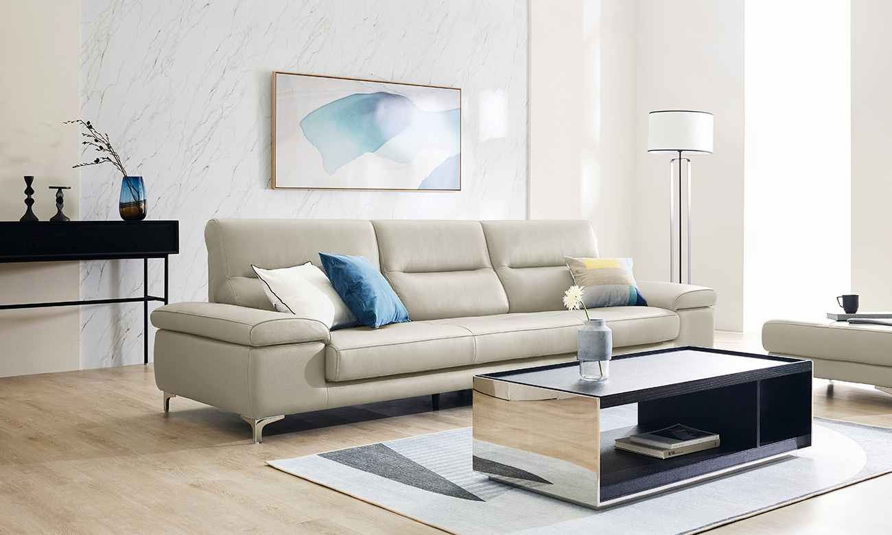 [Refurb Selection 40%] [리퍼브] 노바 4인 피아나 이태리 통가죽 천연면피 소가죽 소파+스툴+쿠션2개