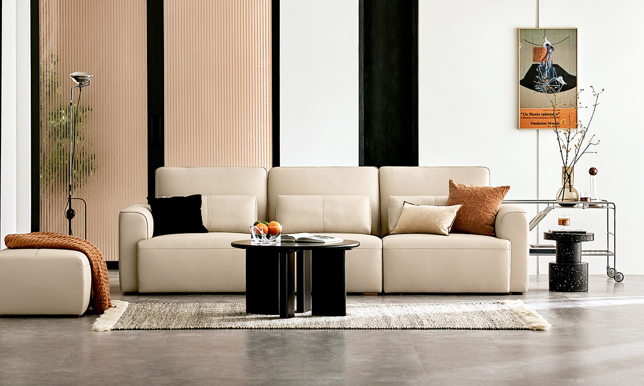 [Refurb Selection 40%] [리퍼브] 리블린 4인 천연면피 소가죽 소파(전면가죽적용)+쿠션3개