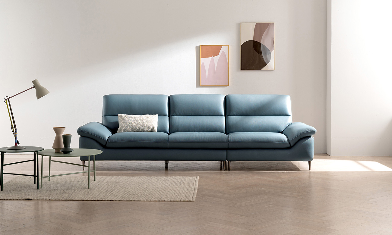 [Refurb Selection 40%] [리퍼브] 리타 4인 천연면피 소가죽 소파+스툴