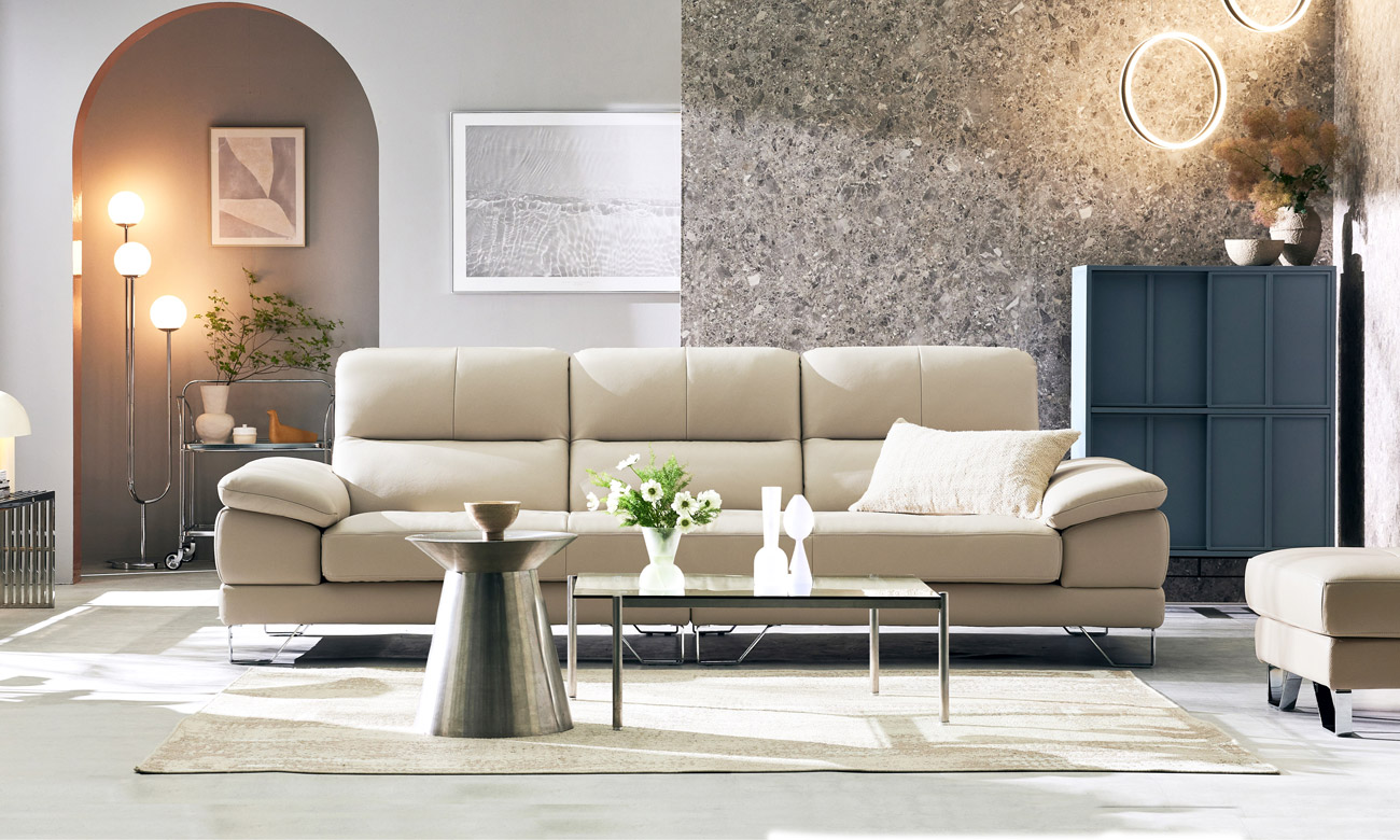 [Refurb Selection 40%] [리퍼브] 패시브 4인 천연면피 소가죽 소파+스툴