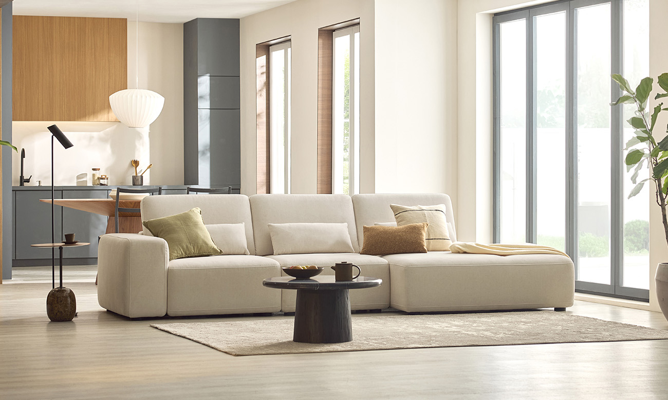 베로 4인 오픈카우치형 젠위브 패브릭 소파+쿠션3개